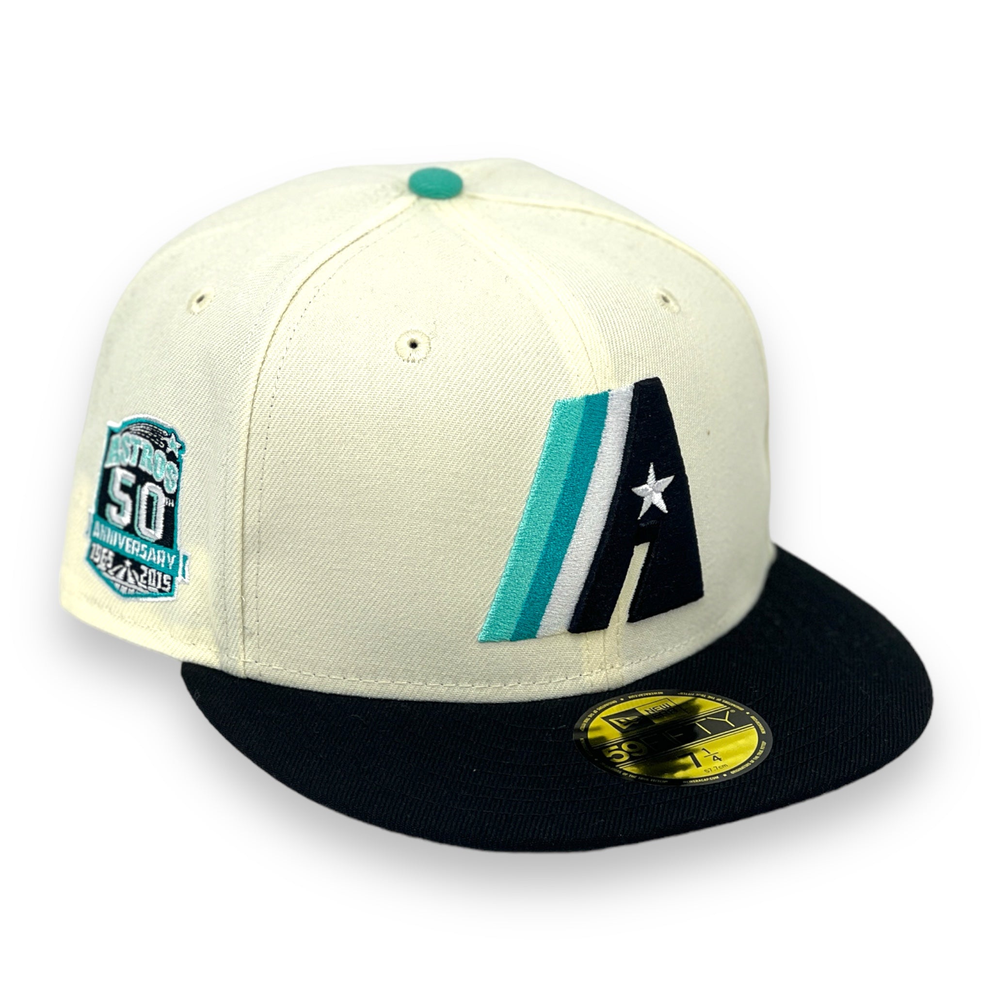 HOUSTON ASTROS (OFF-WHITE/MINT) (50TH ANNIVERSARY) NEW ERA 59FIFTY FITTED (TEAL UNDERVISOR)