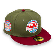 Load image into Gallery viewer, PHILADELPHIA PHILLIES (OLIVE) (VETERAN STADIUM 1971-2003) NEW ERA 59FIFTY FITTED (SKY BLUE UNDER VISOR)