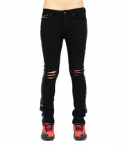 Load image into Gallery viewer, CULT PUNK SUPER SKINNY STRETCH BLACK JEANS