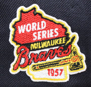 Load image into Gallery viewer, MILWAUKEE BRAVES (1957 WS "HISTORY") NEW ERA 59FIFTY FITTED ( GREEN UNDER VISOR) WITH PIN