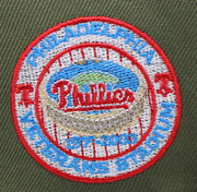 Load image into Gallery viewer, PHILADELPHIA PHILLIES (OLIVE) (VETERAN STADIUM 1971-2003) NEW ERA 59FIFTY FITTED (SKY BLUE UNDER VISOR)