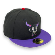 Load image into Gallery viewer, SAN ANTONIO RAMPAGE (BLACK/PURPLE) NEW ERA 59FIFTY FITTED (RED BOTTOM)  (AIR JORDAN 4 RETR0 RAPTORS)