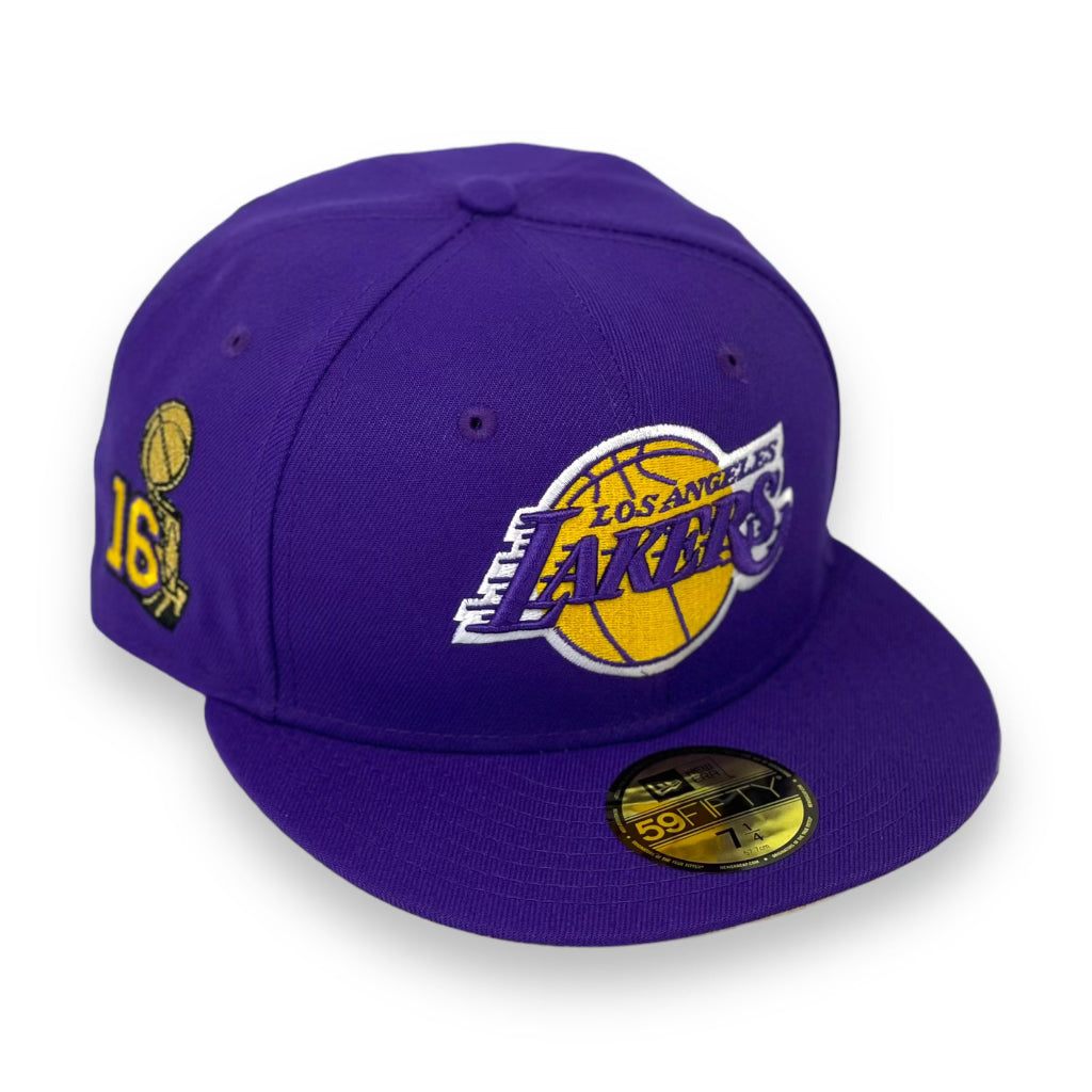 LOS ANGELES LAKERS "16X CHAMPS" NEW ERA 59FIFTY FITTED (YELLOW UNDER VISOR)