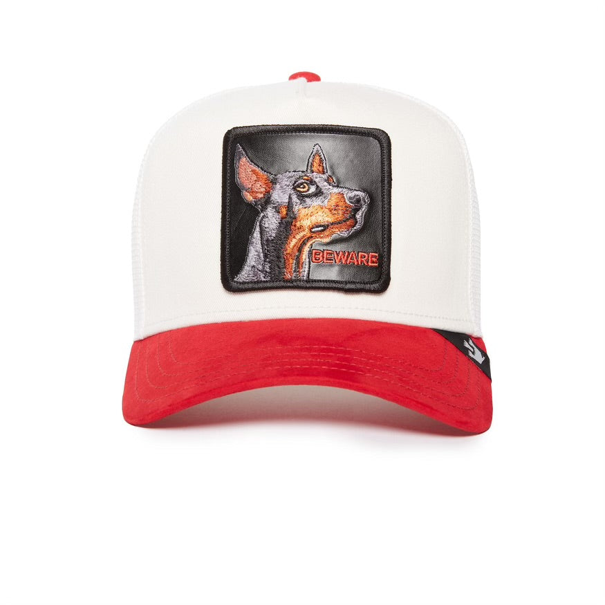GOORIN BROS RED SUEDE DOBERMAN "BEWARE" TRUCKER SNAPBACK