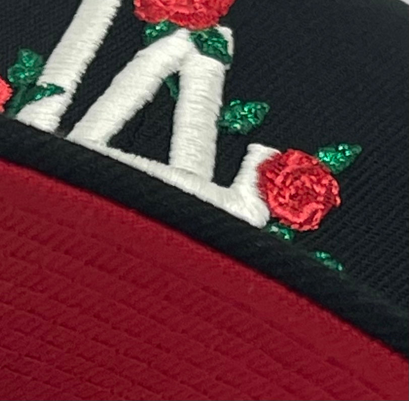 LOS ANGELES DODGERS (BLACK) 40TH ANN "ROSE LOGO" NEW ERA 59FIFTY FITTED (RED UNDER VISOR)