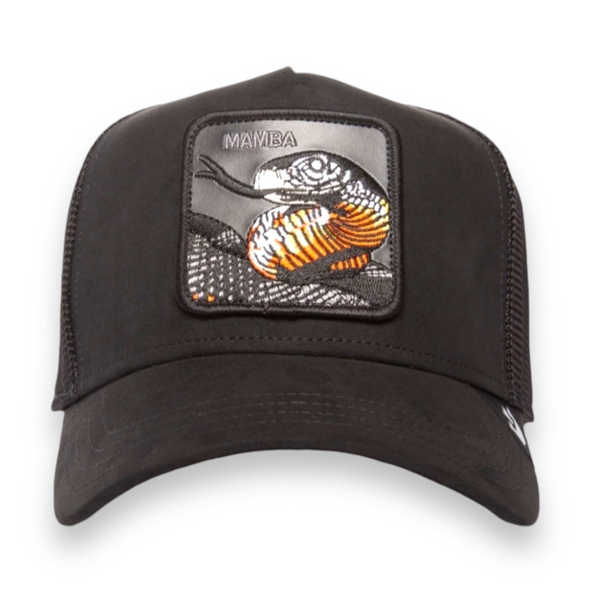 GOORIN BROS BLACK SUEDE MAMBA "SNAKE" TRUCKER SNAPBACK