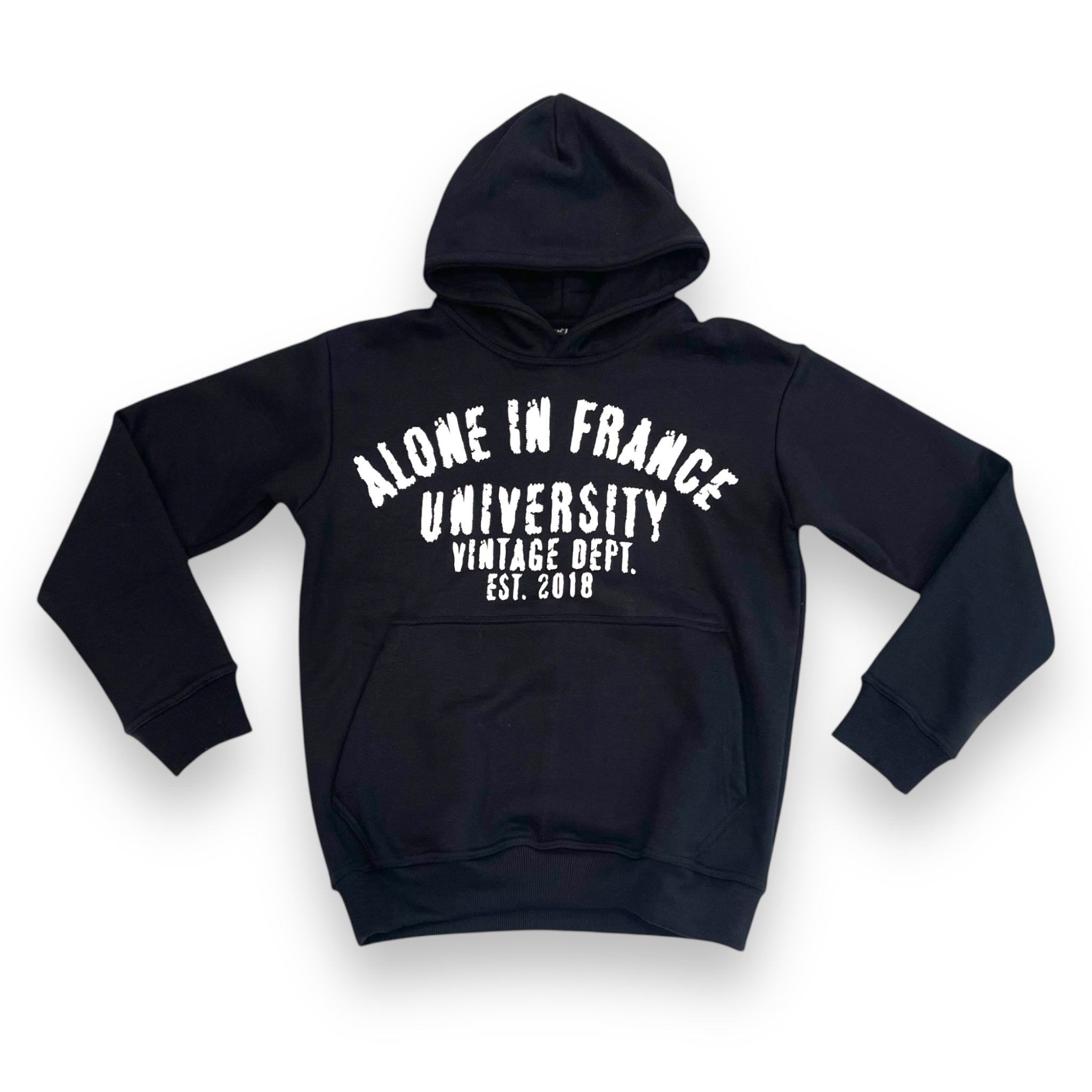 ALONE IN FRANCE UNIVERSITY (BLACK) HOODIE