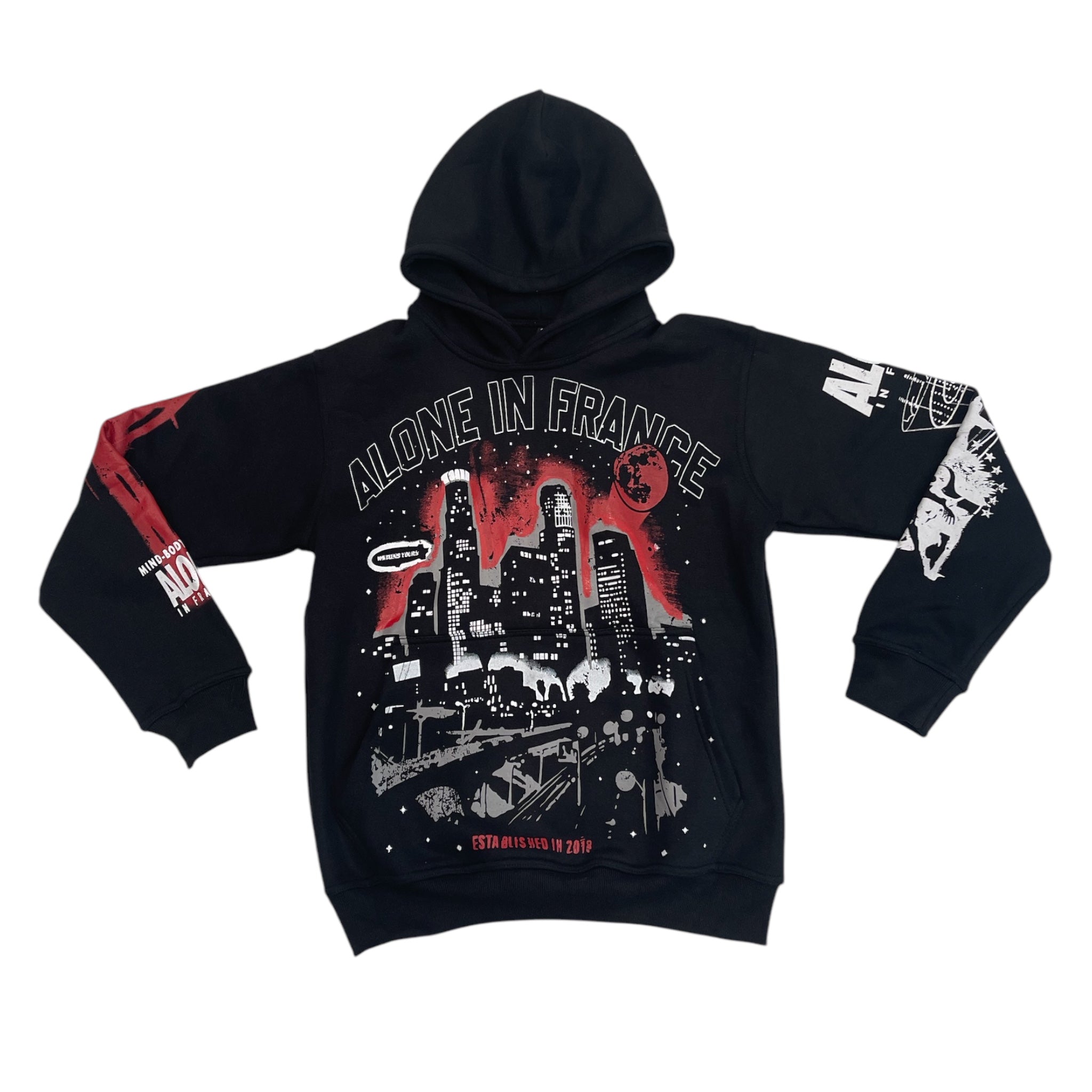 ALONE IN FRANCE LONELY NIGHTS (BLACK) HOODIE