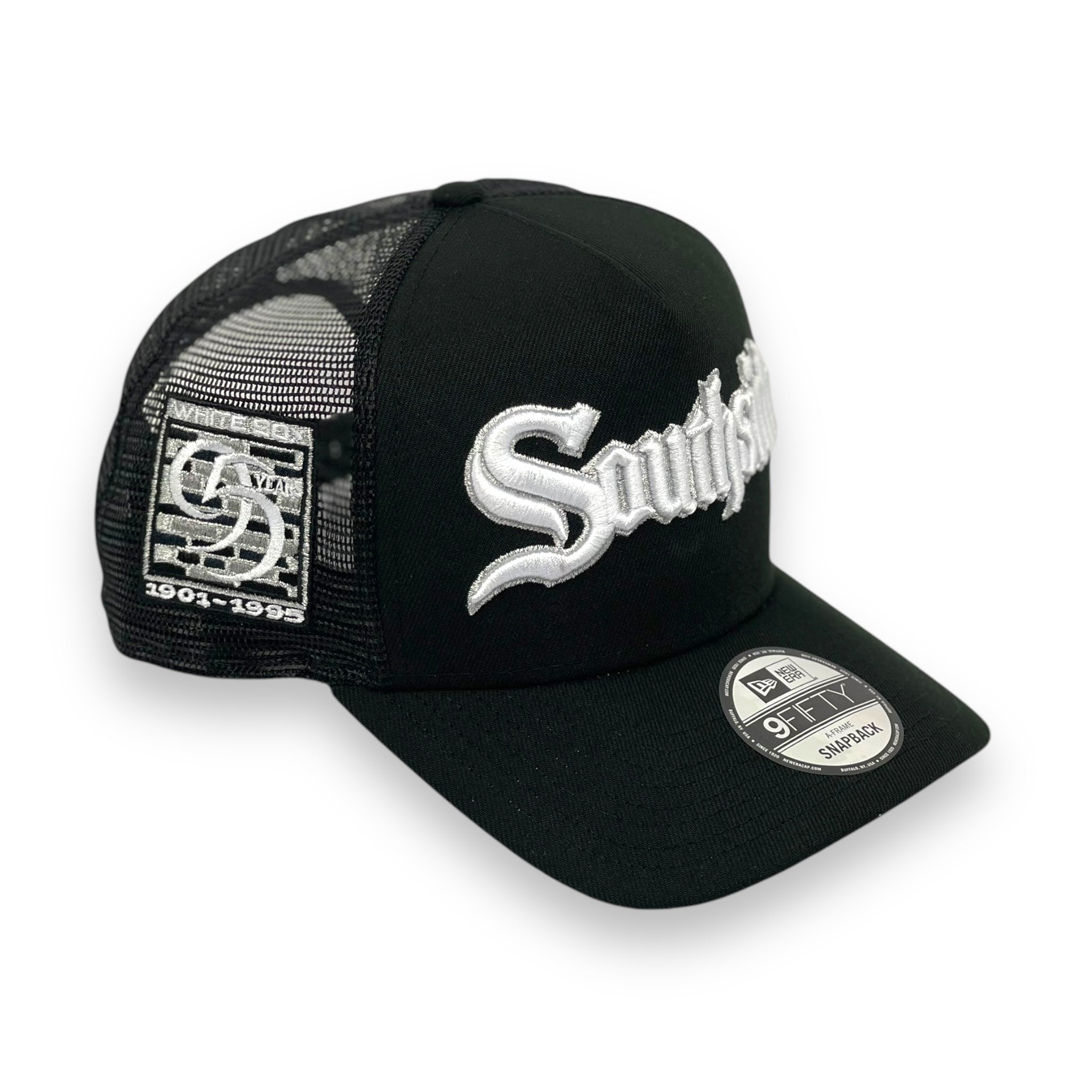 CHICAGO WHITESOX (BLACK) (95TH ANN) "9FIFTY AFRAME" TRUCKER NEW ERA SNAPBACK