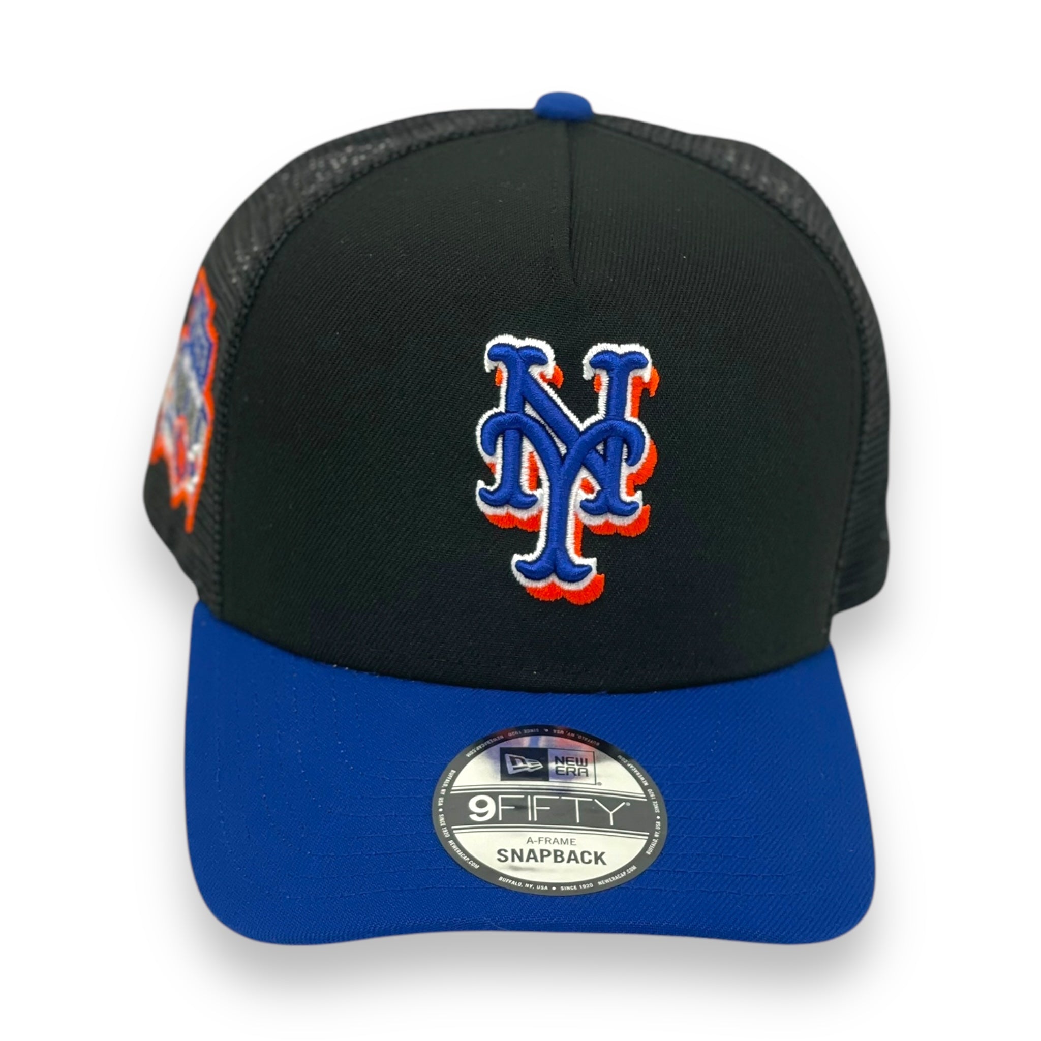 NEW YORK METS (BLK/ROYAL) (SHEA STADIUM 1964-2008) "9FIFTY AFRAME" TRUCKER NEW ERA SNAPBACK