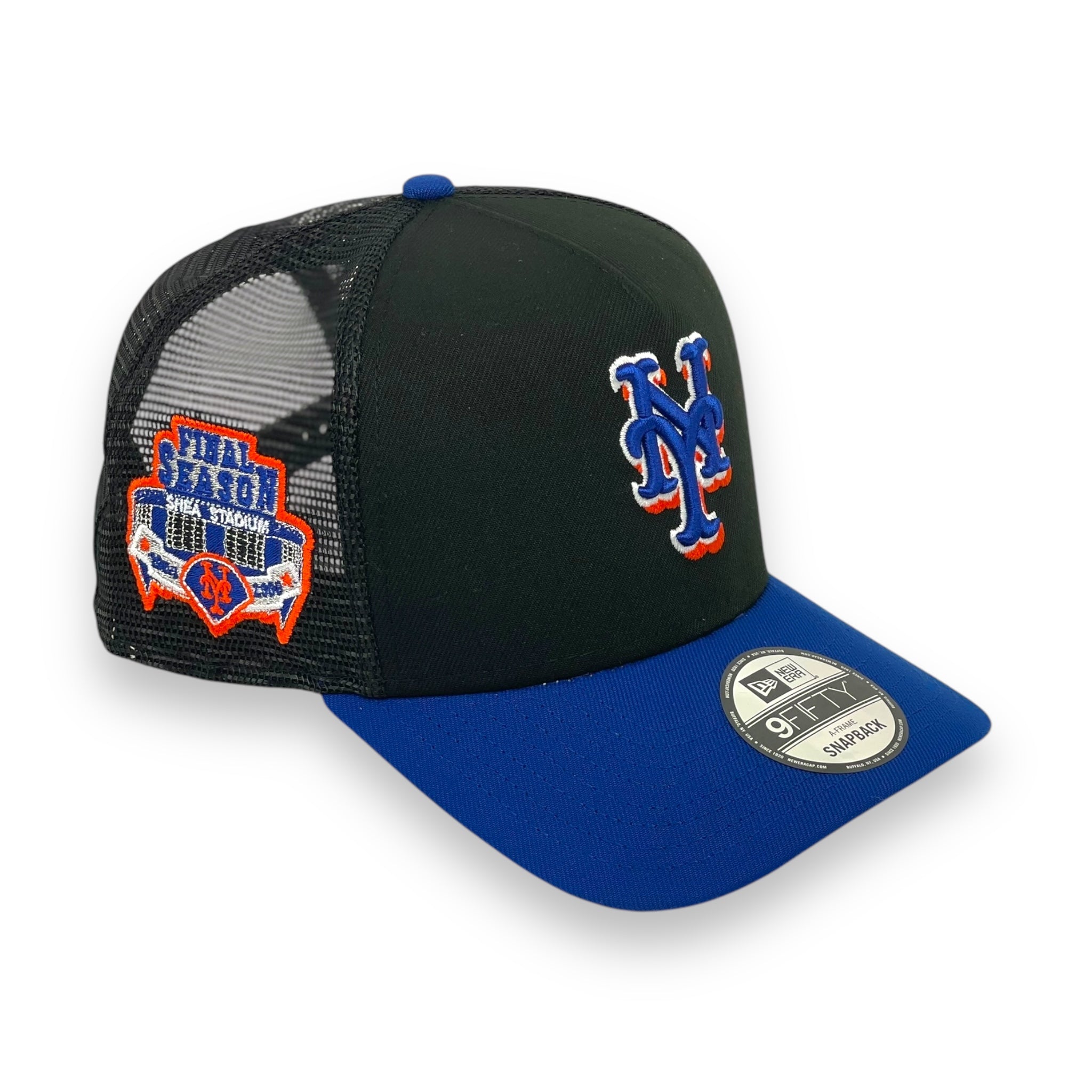 NEW YORK METS (BLK/ROYAL) (SHEA STADIUM 1964-2008) "9FIFTY AFRAME" TRUCKER NEW ERA SNAPBACK