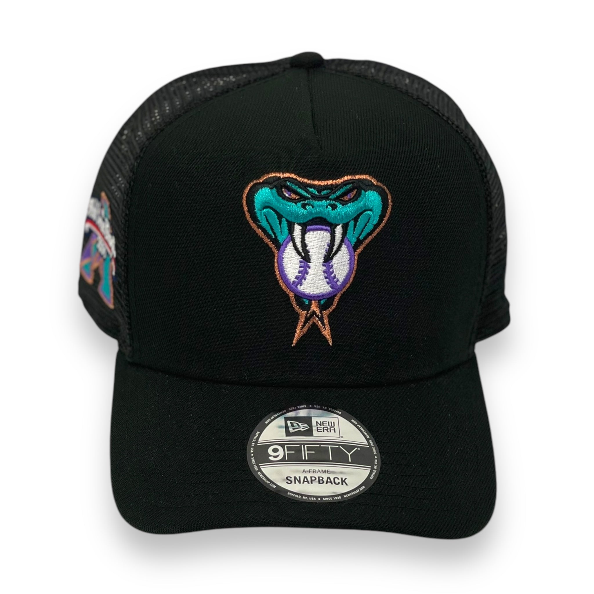 ARIZONA DIAMONDBACKS (BLACK) (2001 WS CHAMPIONS) "9FIFTY AFRAME" TRUCKER NEW ERA SNAPBACK