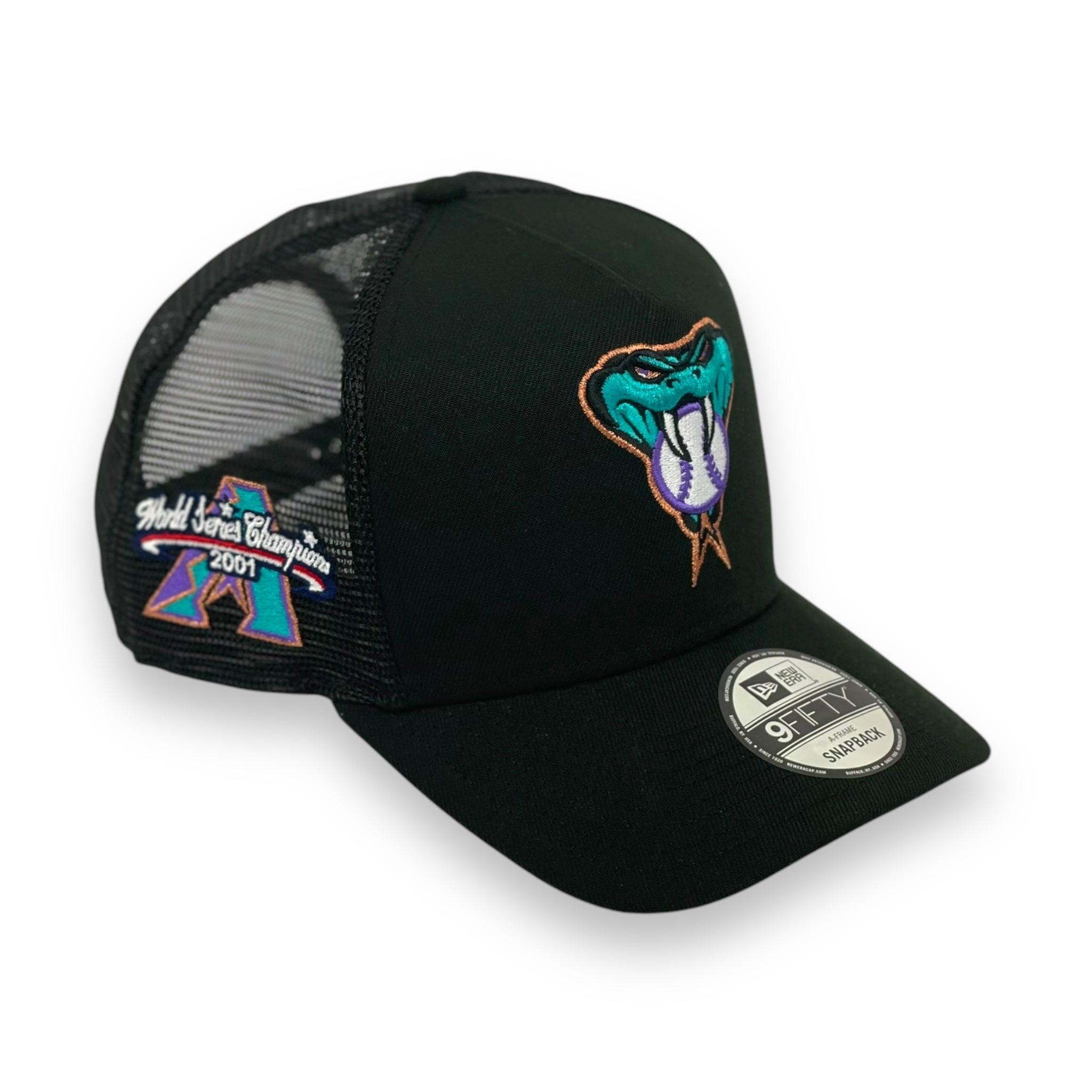 ARIZONA DIAMONDBACKS (BLACK) (2001 WS CHAMPIONS) "9FIFTY AFRAME" TRUCKER NEW ERA SNAPBACK