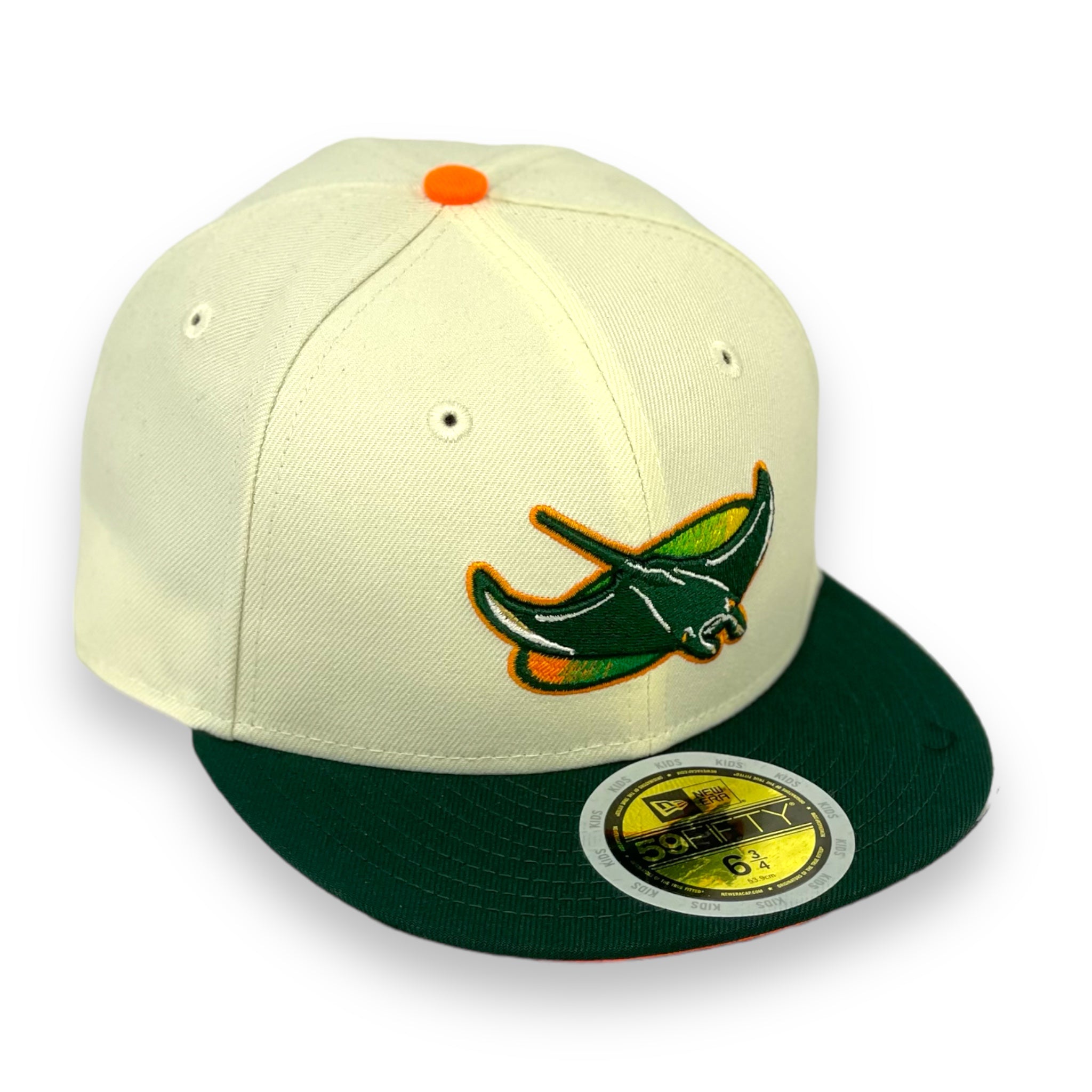 “KIDS” - TAMPA RAYS (OFF-WHITE) NEW ERA 59FIFTY FITTED (NEON UNDER VISOR)