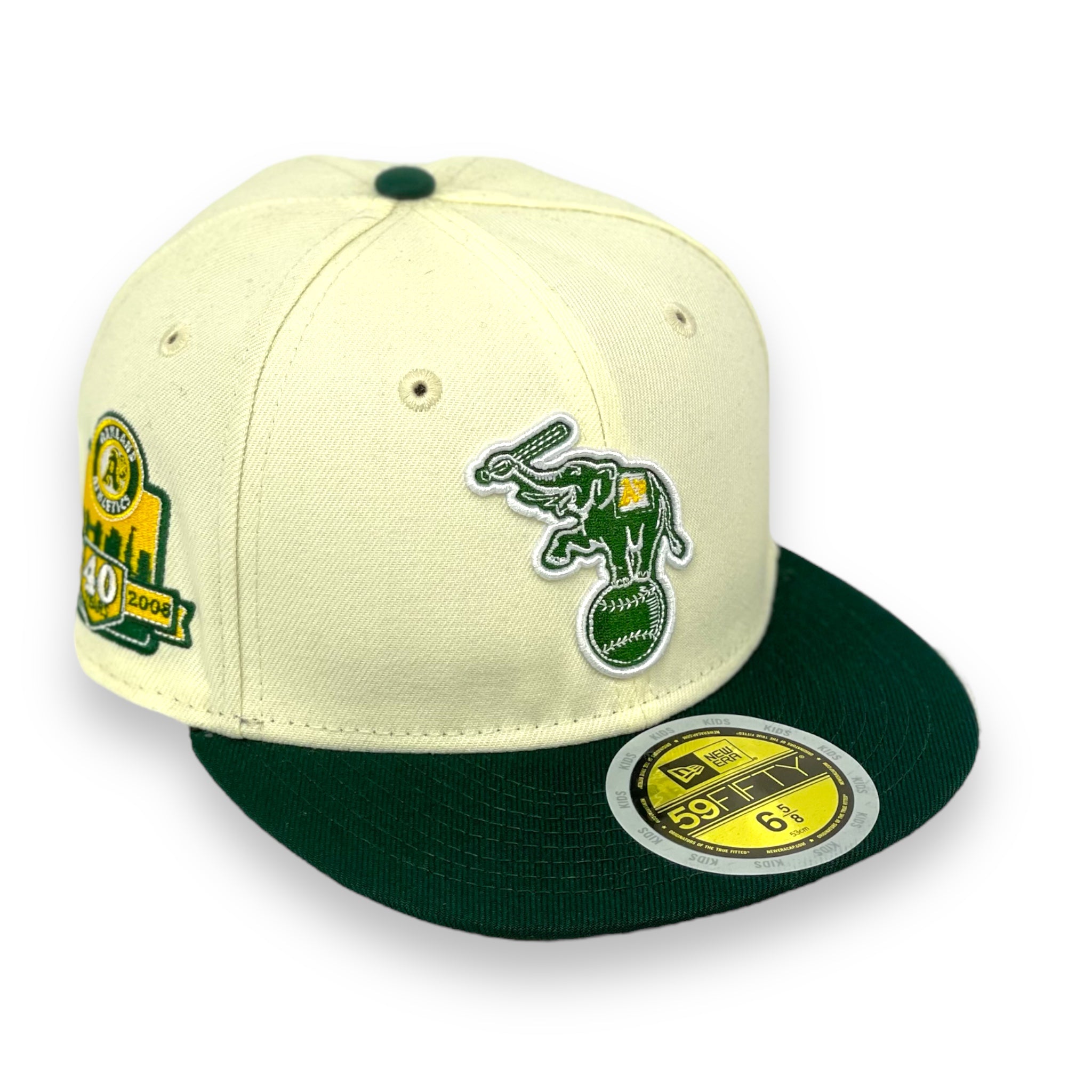 "KIDS"- OAKLAND ATHLETICS (OFF-WHITE)  "40TH ANNIVERSARY" NEW ERA 59FIFTY FITTED  (A-GOLD UNDER VISOR)