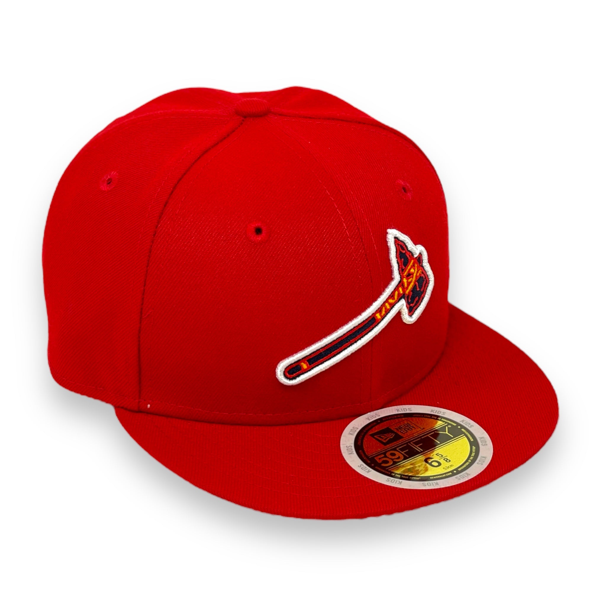 KIDS - ATLANTA BRAVES (RED) NEW ERA 59FIFTY FITTED (GREEN UNDER VISOR)