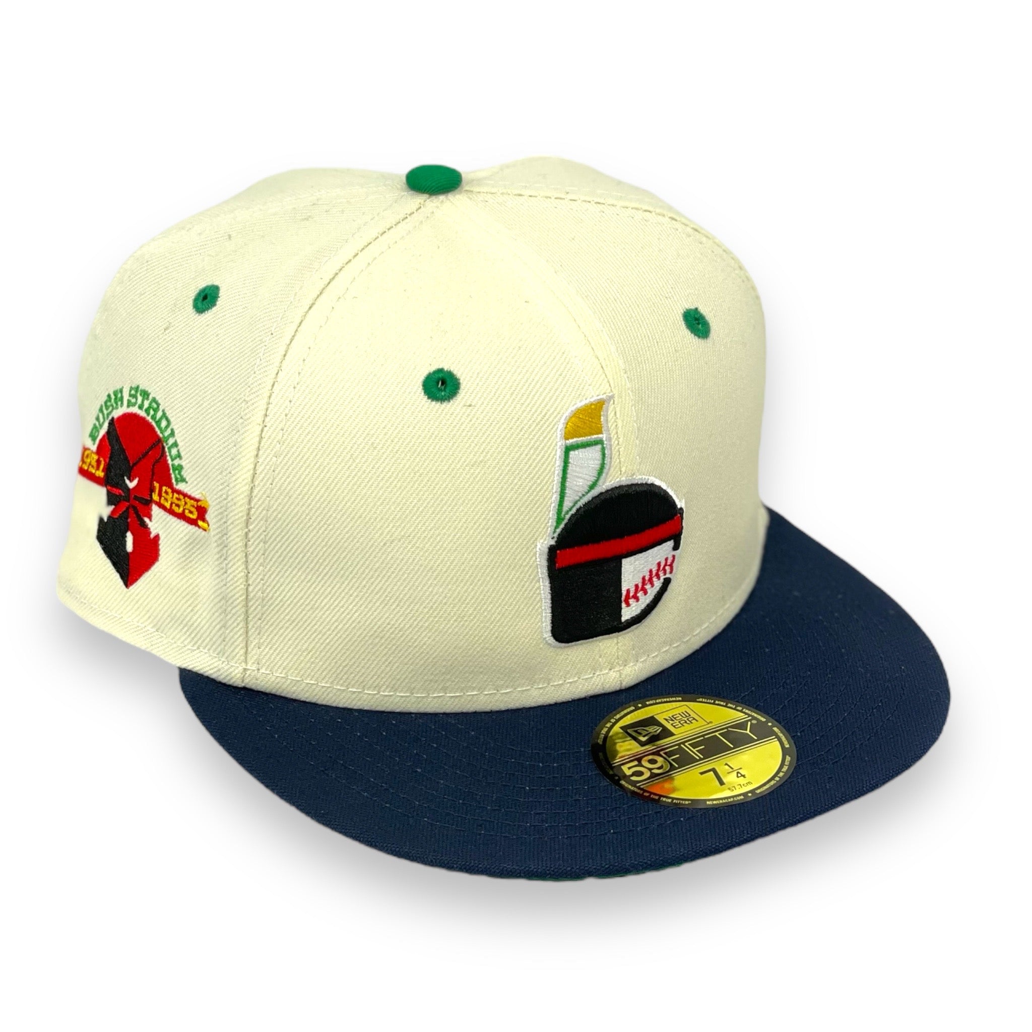 INDIANAPOLIS INDIANS (OFF-WHITE) (BUSH STADIUM 1931-1995) NEW ERA 59FIFTY FITTED (GREEN UNDER VISOR)