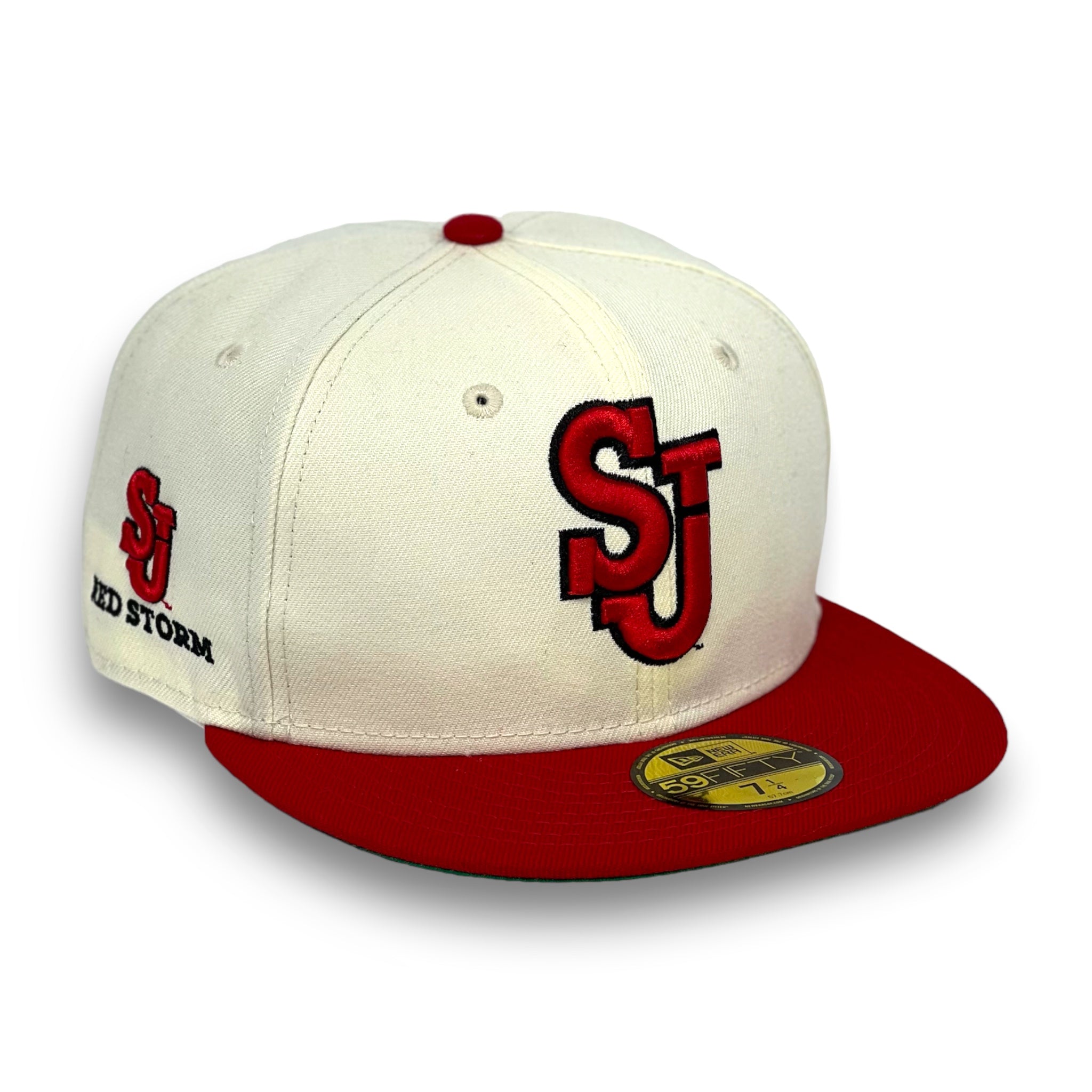 ST. JOHNS RED STORM (OFF-WHITE) NEW ERA 59FIFTY FITTED (GREEN UNDER VISOR)