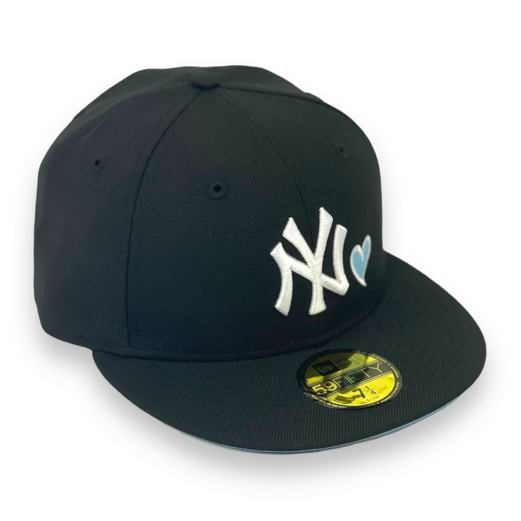 NEW YORK YANKEES (BLK/WHT) "LOVE OF THE GAME" NEW ERA 59FIFTY FITTED (SKY BLUE UNDER VISOR)