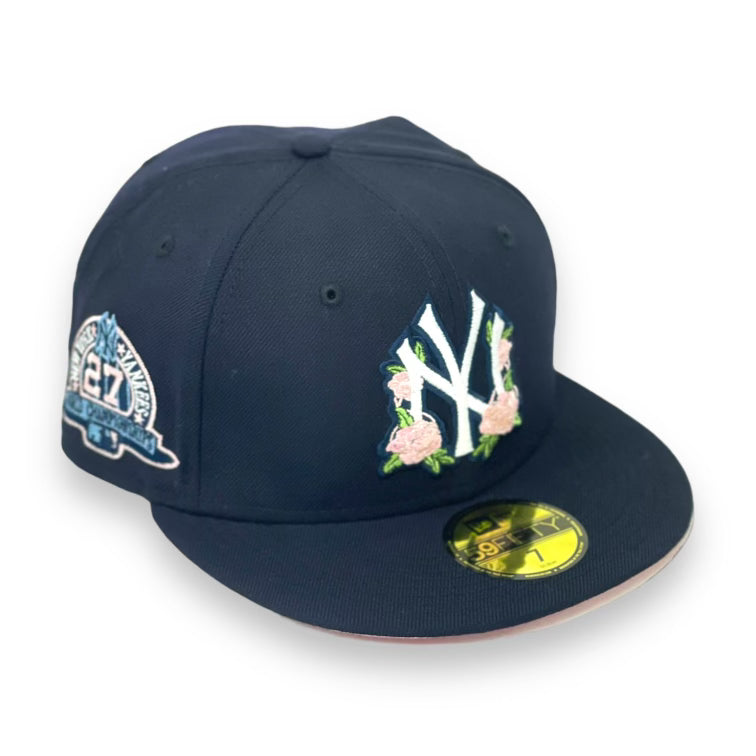 NEW YORK YANKEES (NAVY) (27X CHAMPS) "ROSE-LOGO" NEW ERA 59FIFTY FITTED (PINK UNDER VISOR)