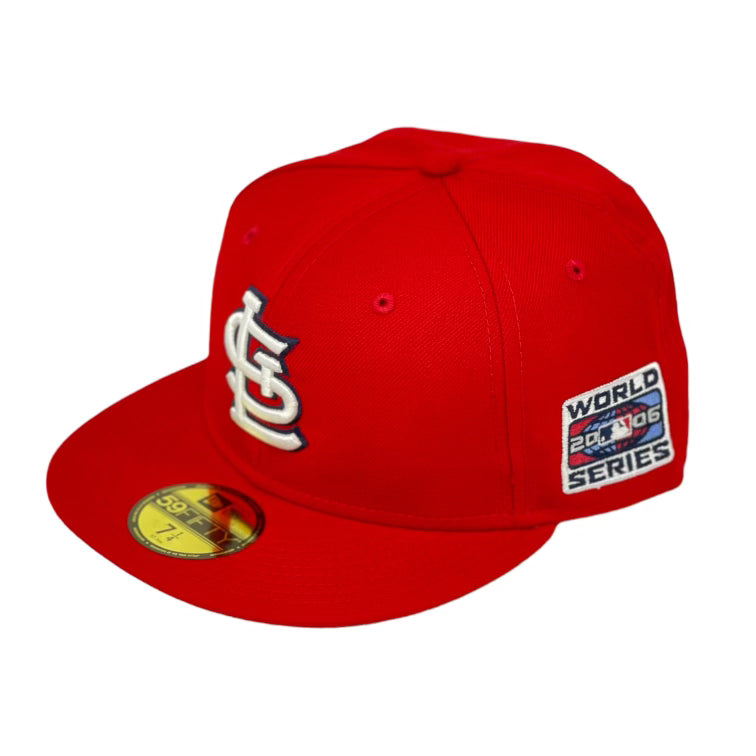 ST. LOUIS CARDINALS (ALL RED) "2006 WORLD SERIES" NEW ERA 59FIFTY  FITTED (GREY BOTTOM)