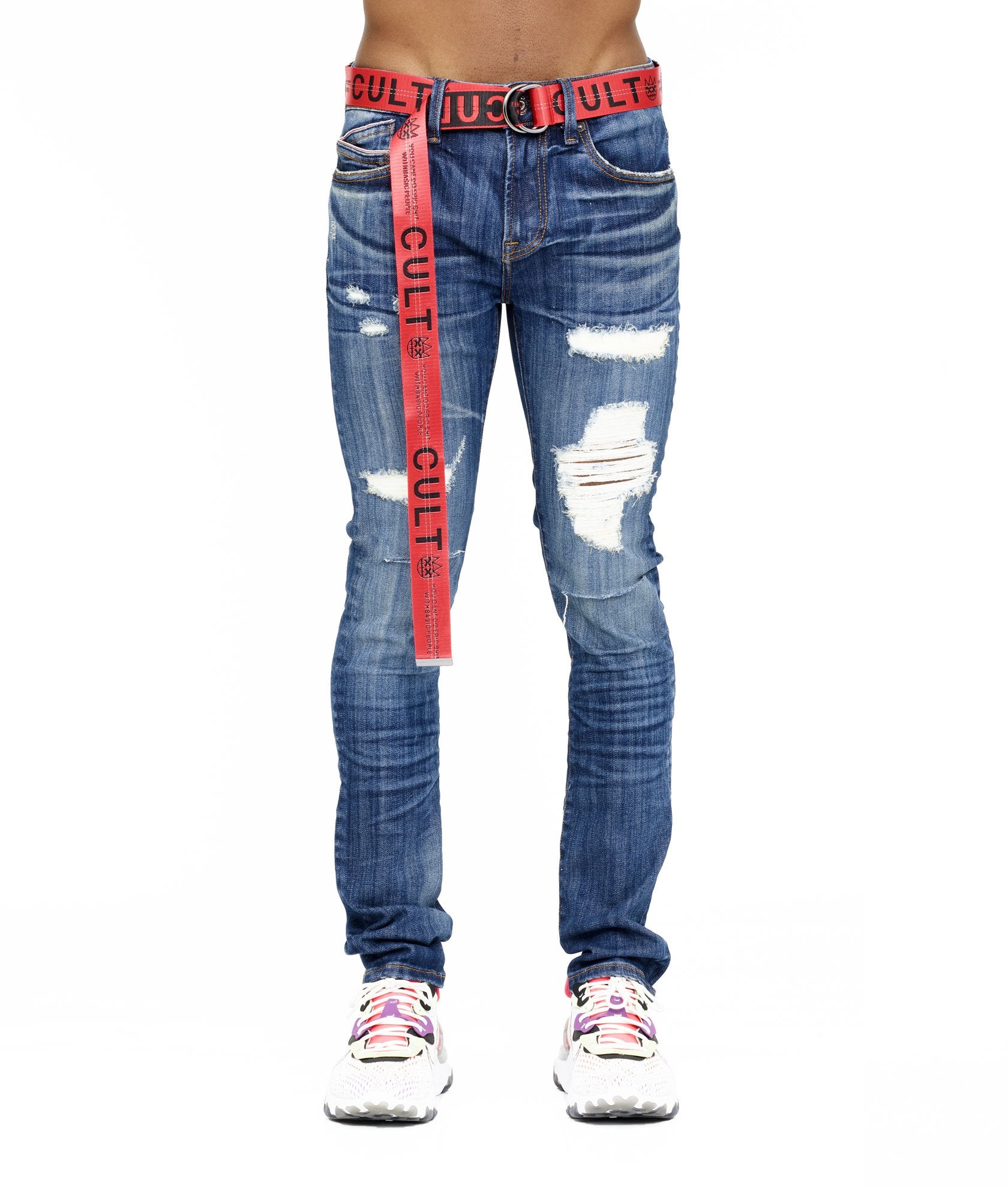 PUNK SUPER SKINNY BELTED JEANS IN ABYSS