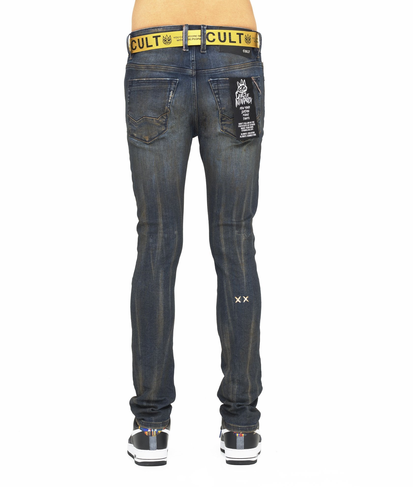 CULT PUNK SUPER SKINNY BELTED JEANS IN SLICK