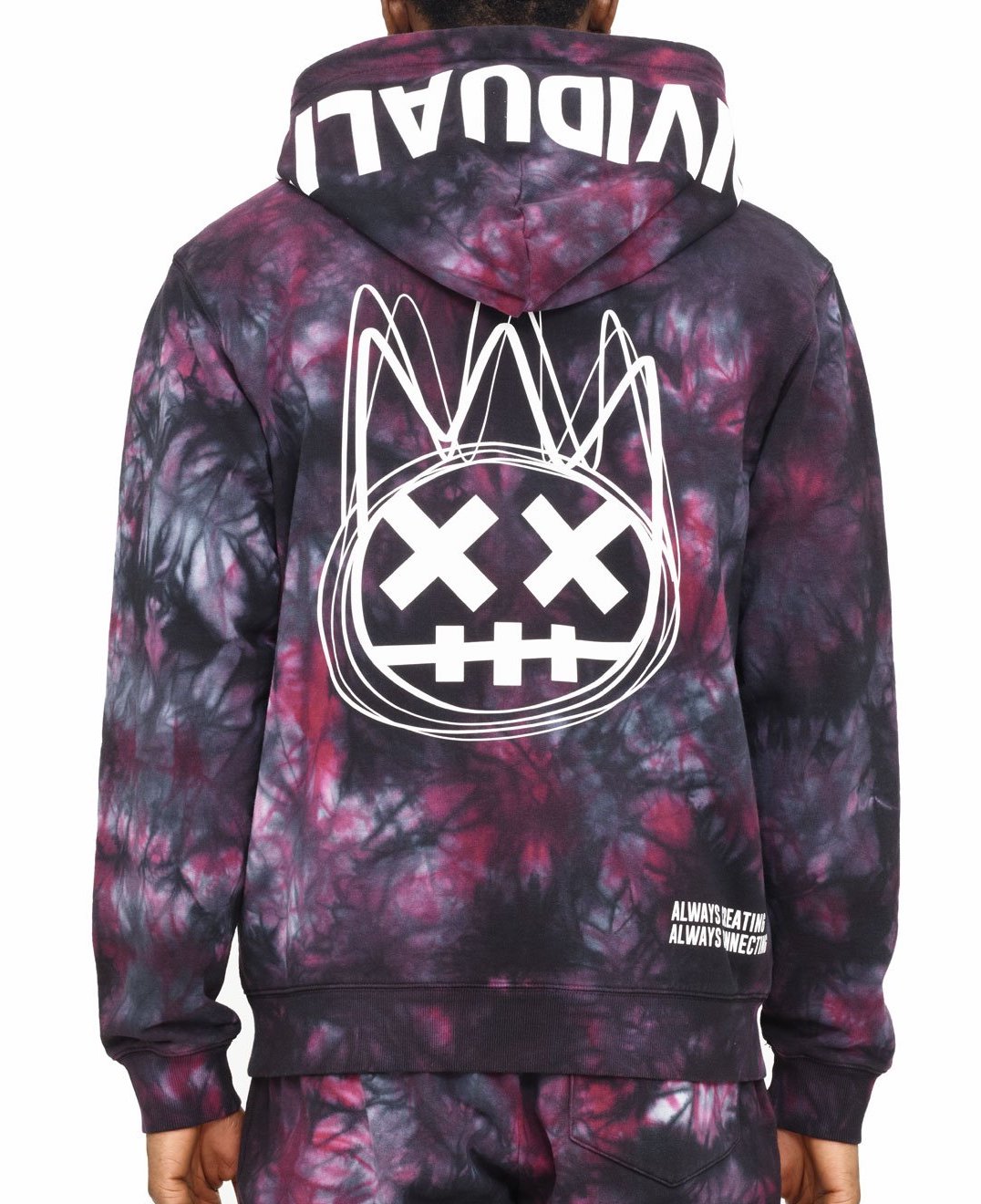 CULT NOVELTY ZIP HOODY IN MERLOT TIE DYE