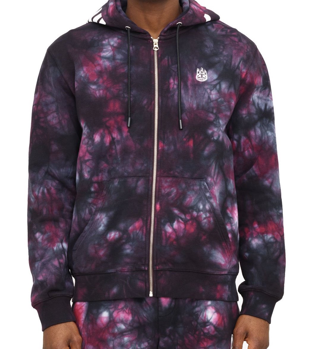 CULT NOVELTY ZIP HOODY IN MERLOT TIE DYE