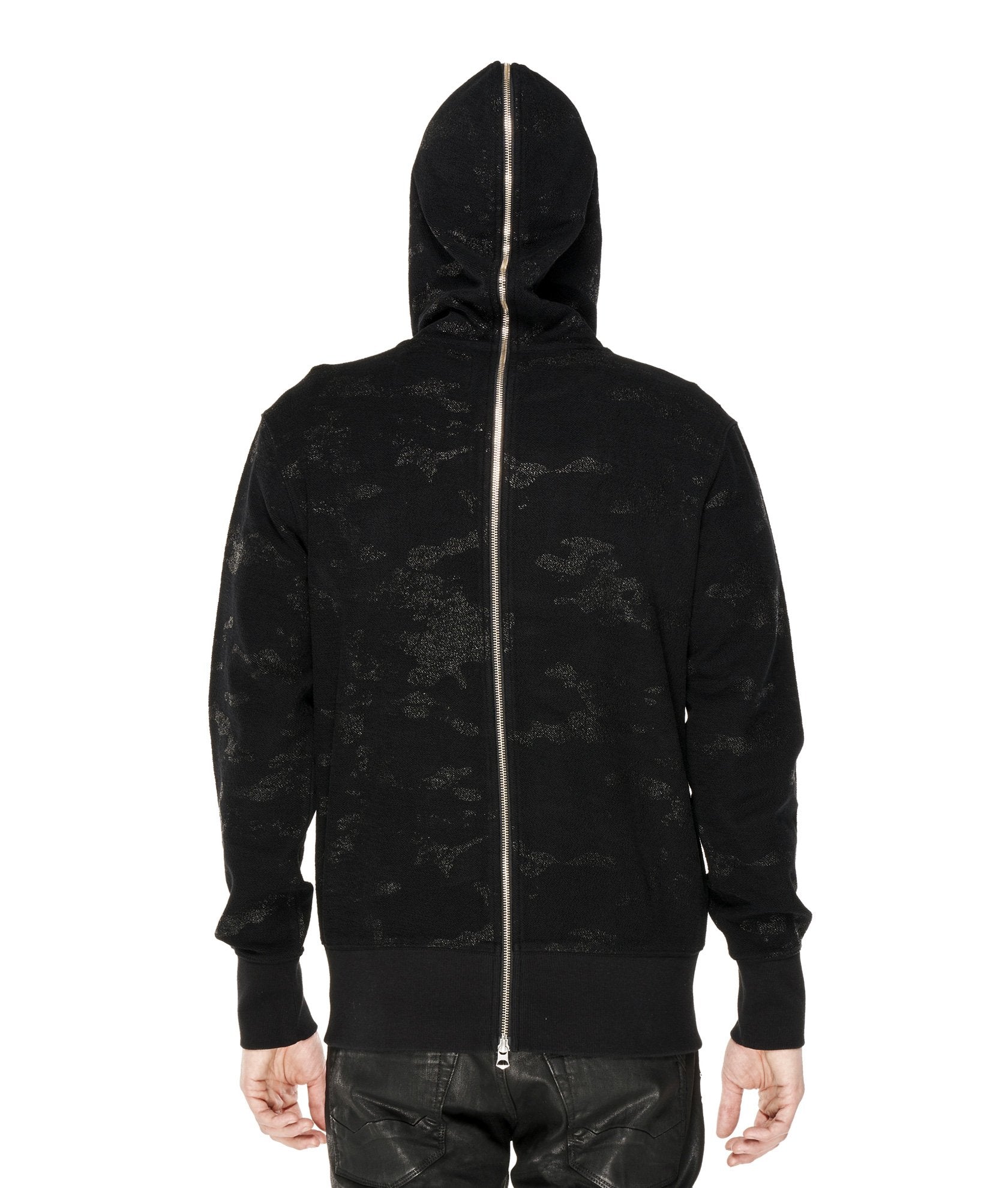 CULT SPLIT ZIP HOODY IN BLACK CAMO