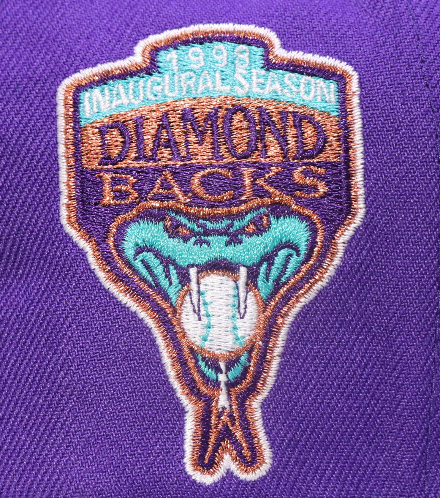 ARIZONA DIAMONDBACKS (PURPLE) "1998 INAUGURAL SEASON" NEW ERA 59FIFTY FITTED (TEAL UNDER VISOR)