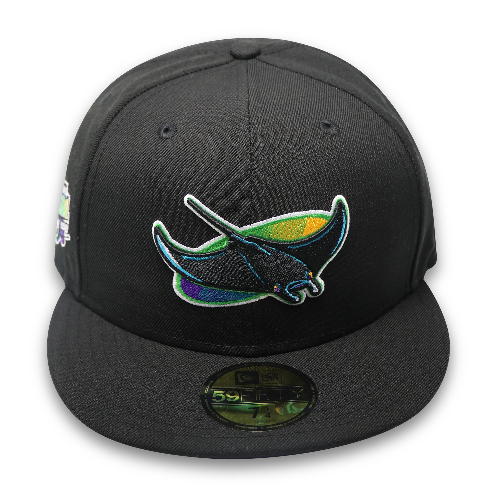 TAMPA BAY DEVIL RAYS (BLACK) (1998 INAUGURAL SEASON) NEW ERA 59FIFTY FITTED (PURPLE UNDER VISOR) (S)