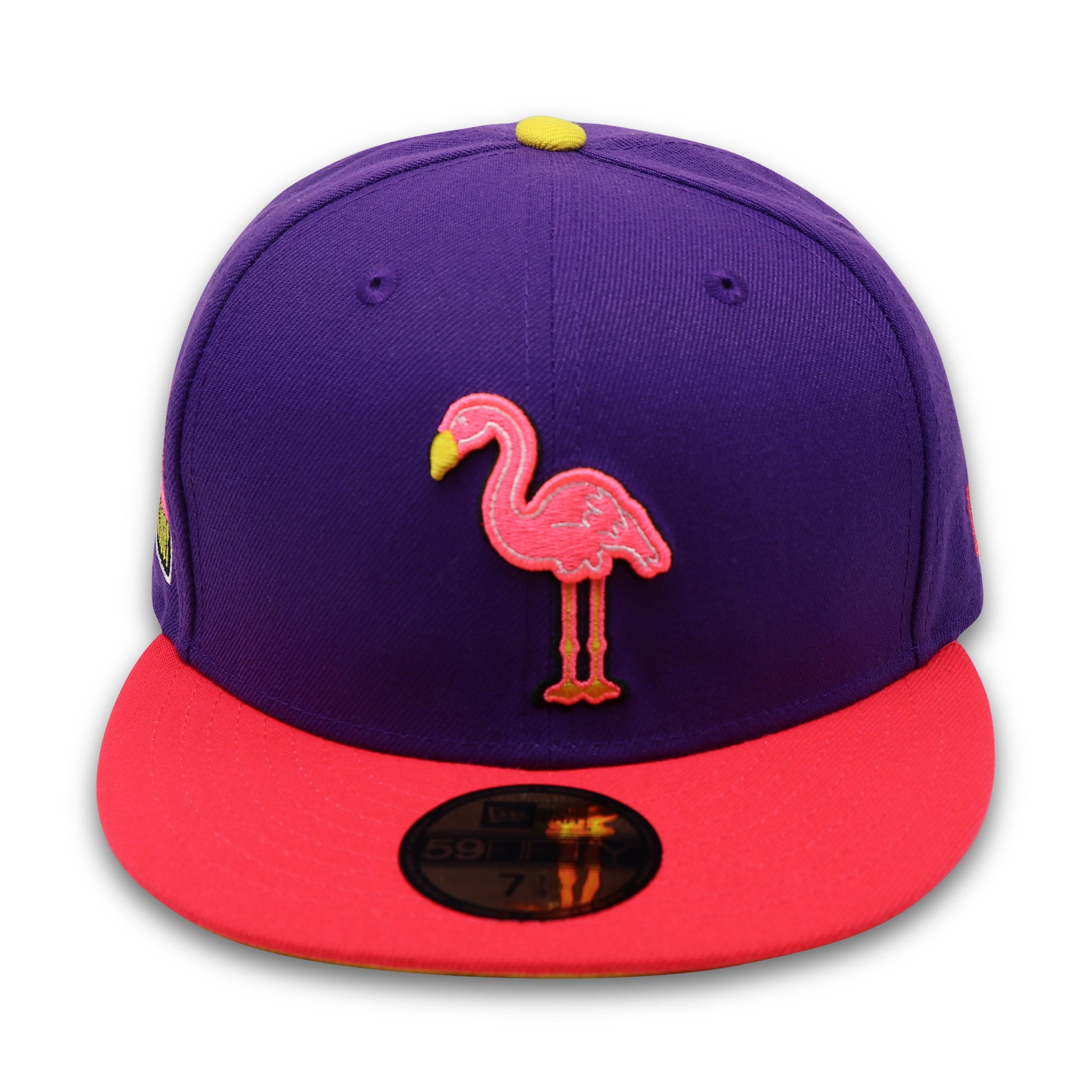 MIAMI BEACH FLAMINGOS (PURPLE) NEW ERA 59FIFTY (YELLOW UNDER VISOR)