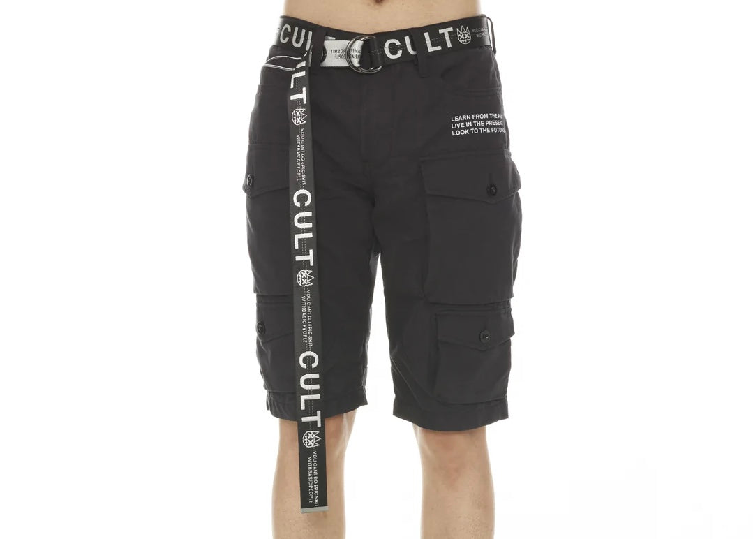 CULT OF INDIVIDUALITY RIDGED CARGO SHORT W/BELT IN BLACK