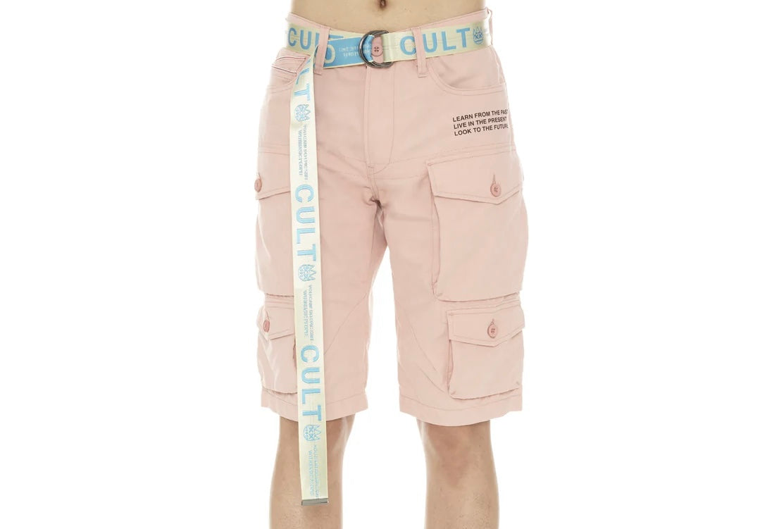 CULT OF INDIVIDUALITY RIDGED CARGO SHORT W/BELT IN SALMON