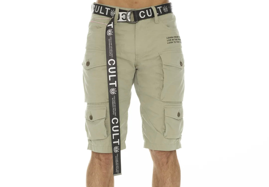 CULT OF INDIVIDUALITY RIDGED CARGO SHORT W/BELT IN BASIL