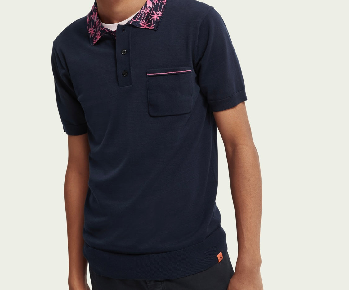 SCOTCH & SODA "JACQUARD" COLLAR ORGANIC POLO