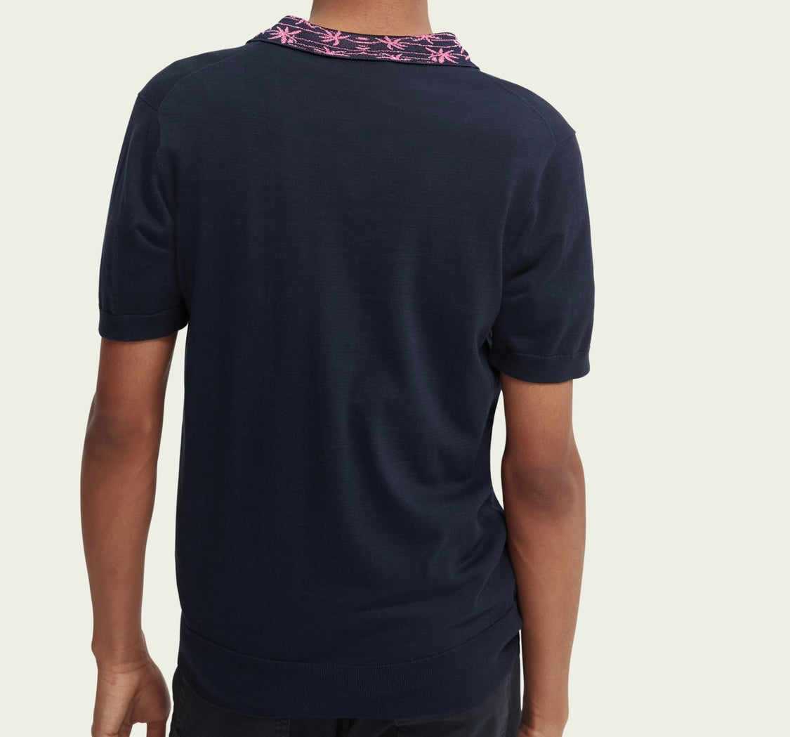 SCOTCH & SODA "JACQUARD" COLLAR ORGANIC POLO