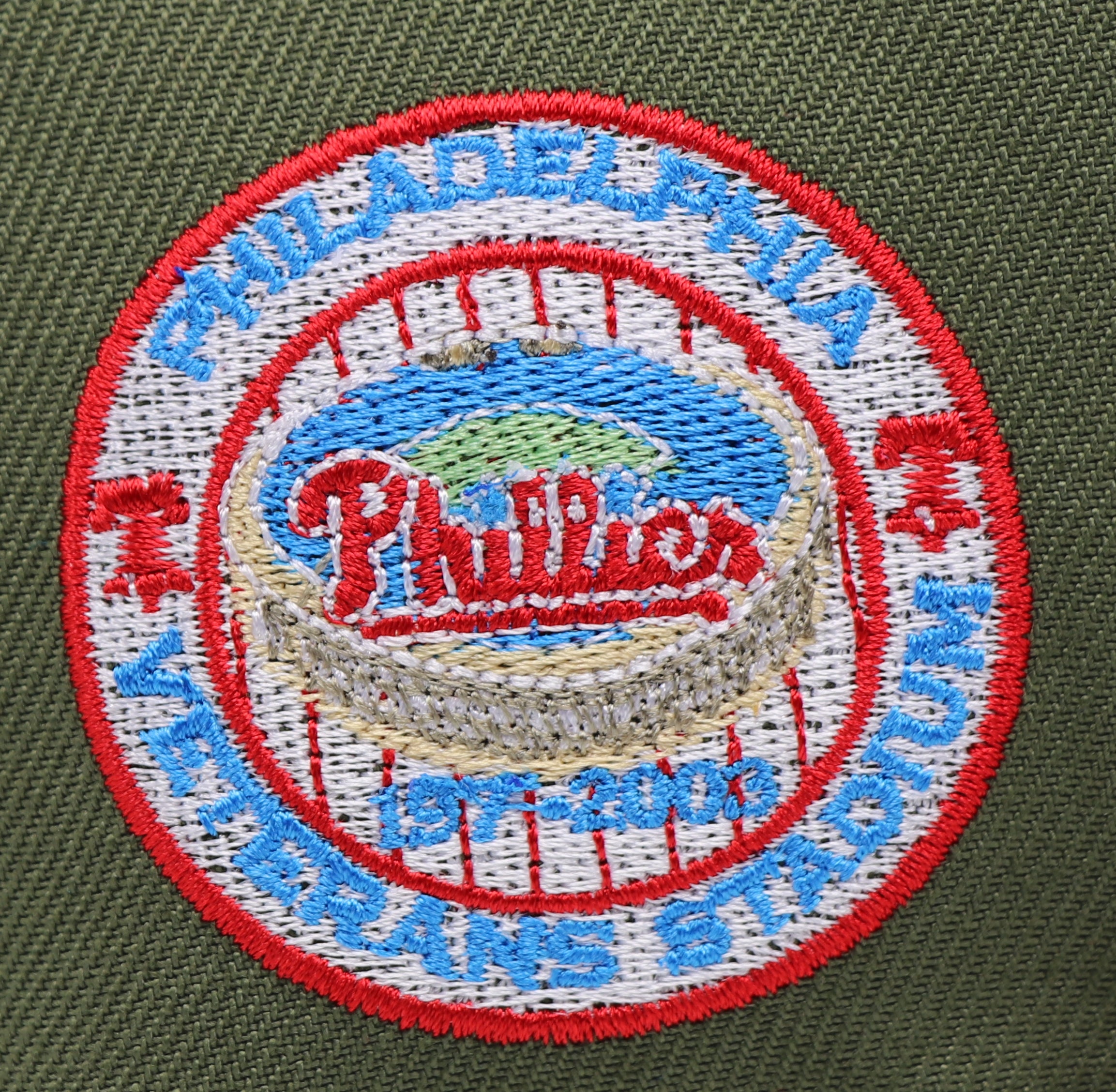 PHILADELPHIA PHILLIES (OLIVE) (VETERAN STADIUM 1971-2003) NEW ERA 59FIFTY FITTED (SKY BLUE UNDER VISOR)