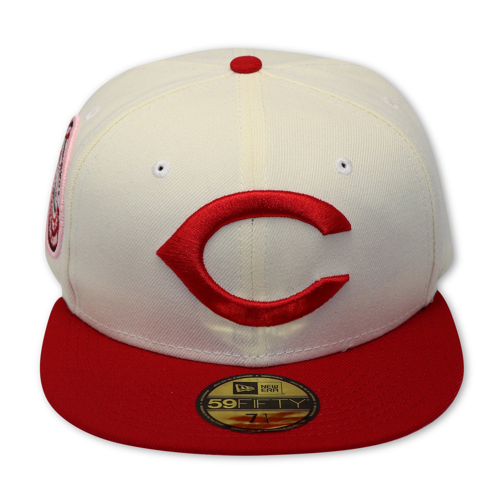 CINNCINATTI REDS "OFFWHITE"  (1975 WORLDSERIES) NEW ERA 59FIFTY FITTED (PINK UNDER VISOR)
