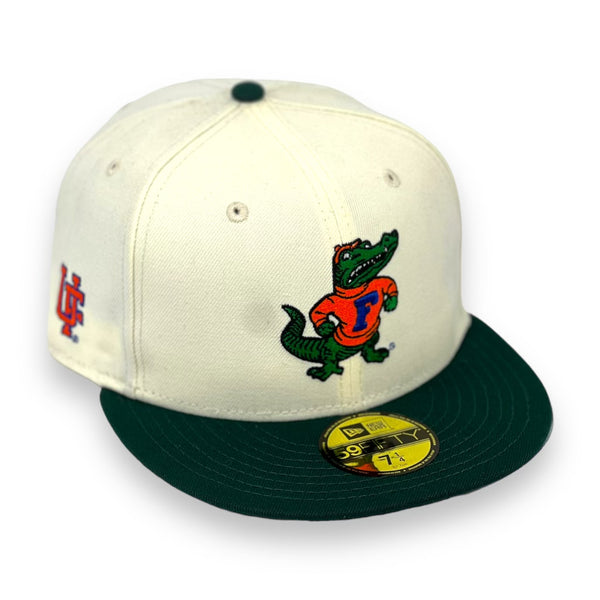 FLORIDA GATORS OFF WHITE NEW ERA 59FIFTY FITTED GREEN UNDER VISOR 4ucaps