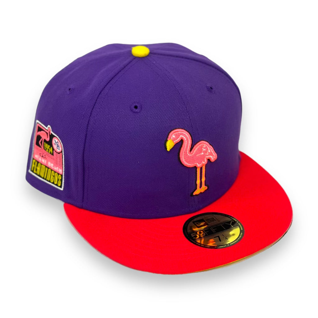 MIAMI BEACH FLAMINGOS (PURPLE) NEW ERA 59FIFTY (YELLOW UNDER VISOR)