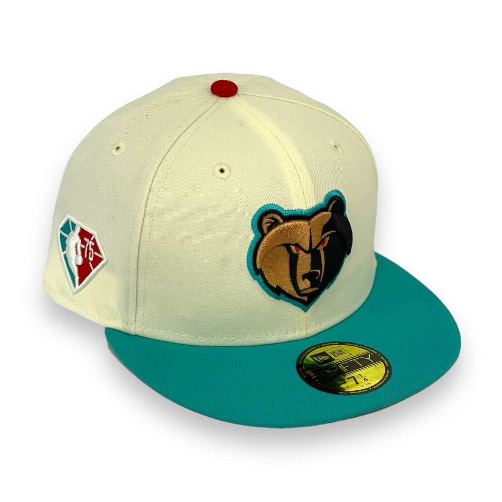 MEMPHIS GRIZZLIES (OFF-WHITE) "NBA 75TH ANNIVERSARY" NEW ERA 59FIFTY FITTED (MINT UNDER VISOR)