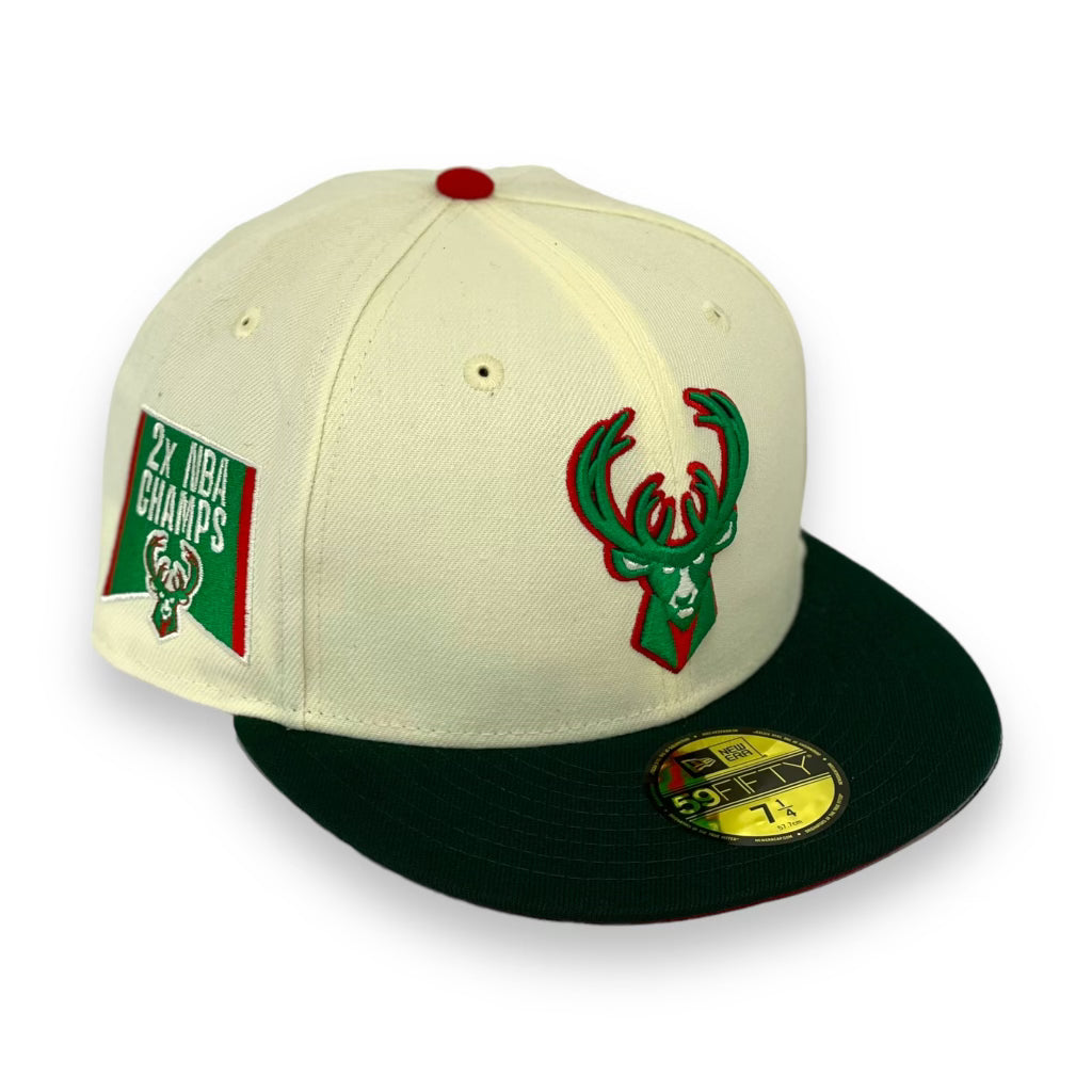 MILWAUKEE  BUCKS "2X NBA CHAMPS" NEW ERA 59FIFTY FITTED (RED UNDER VISOR)